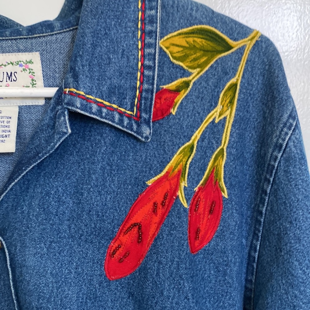 Embroidered and embellished oversized denim Jacket - Picture 5 of 5